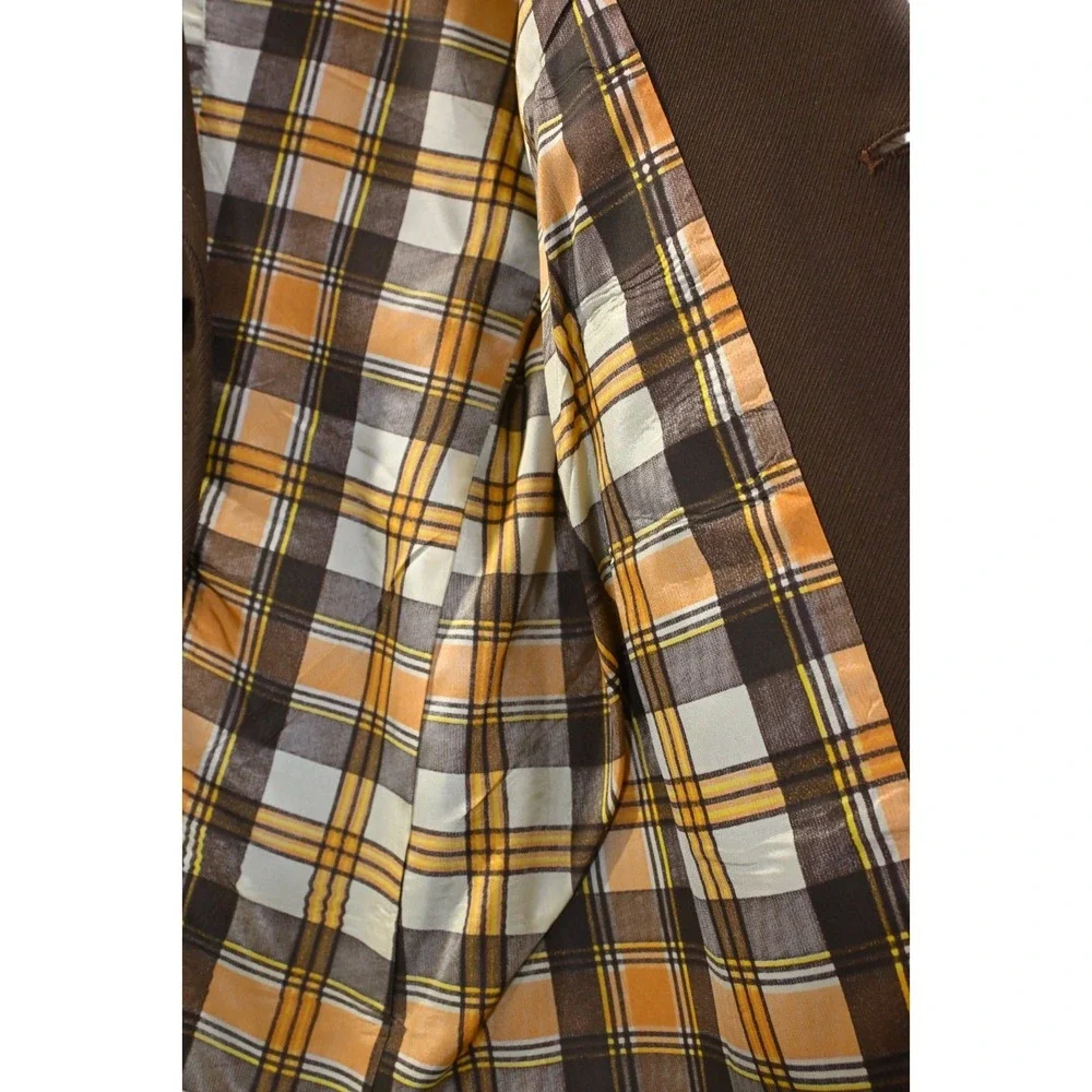 Vintage Calvin Tailored Brown Blazer Sport Coat Plaid Lined Jacket 40R